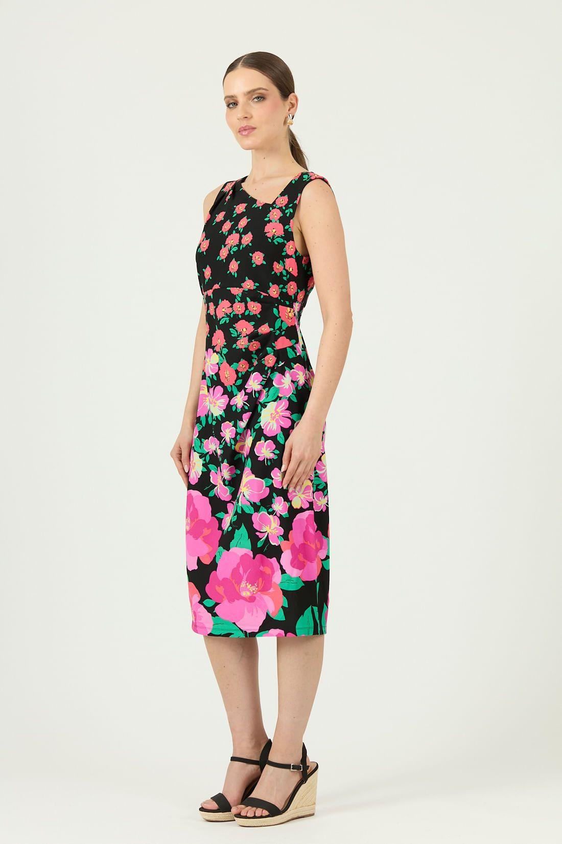 Vestido negro flores 1410-0