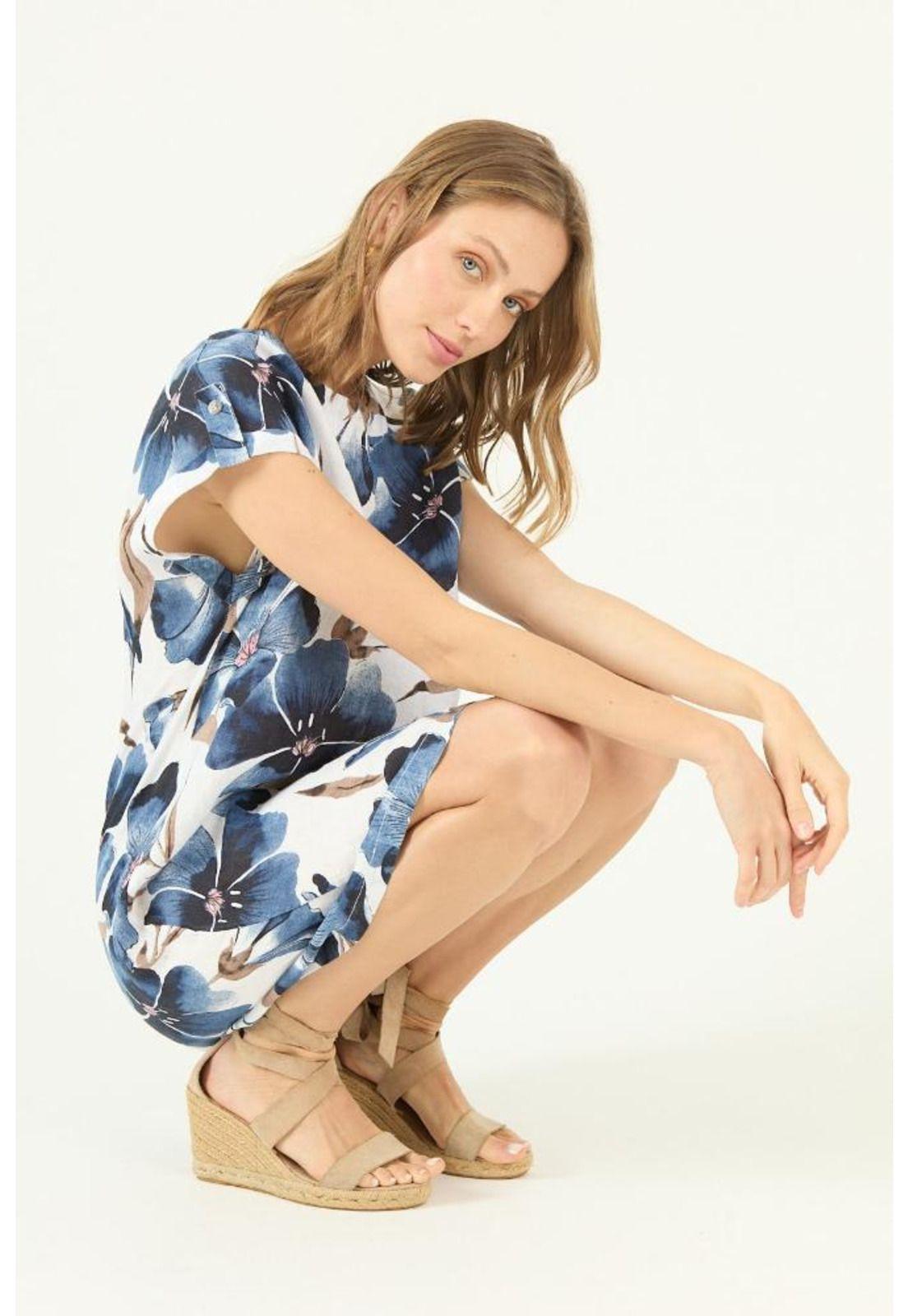 Vestido de lino azul estampado PRIVILEGE 1590-0