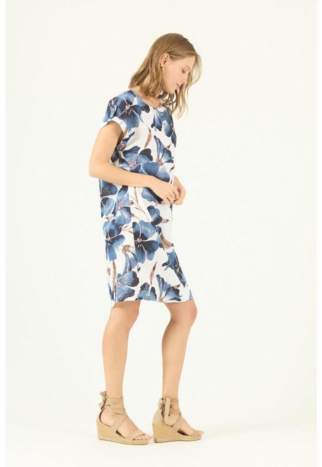 Vestido de lino azul estampado PRIVILEGE 1590-2