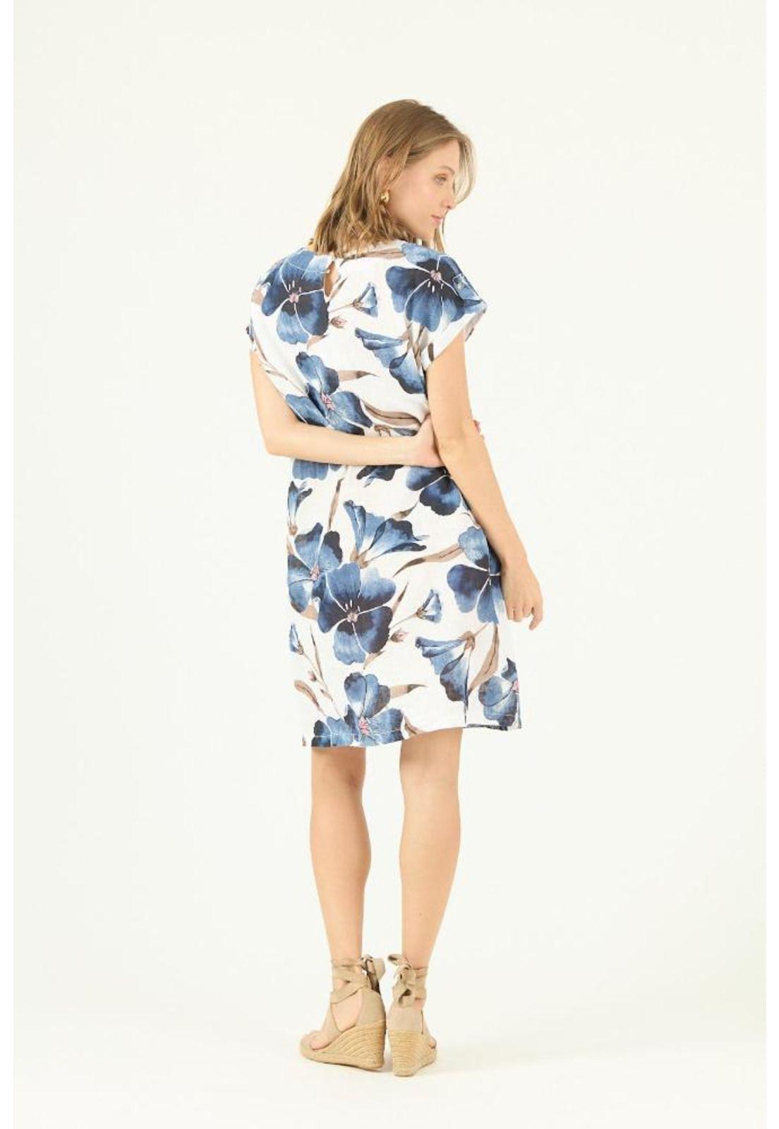 Vestido de lino azul estampado PRIVILEGE 1590-3