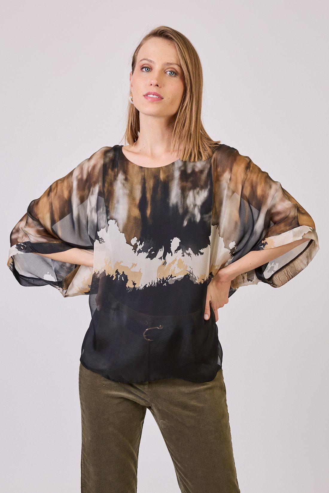 Blusa Con Seda Estamplado Negra Cod 4521476-1