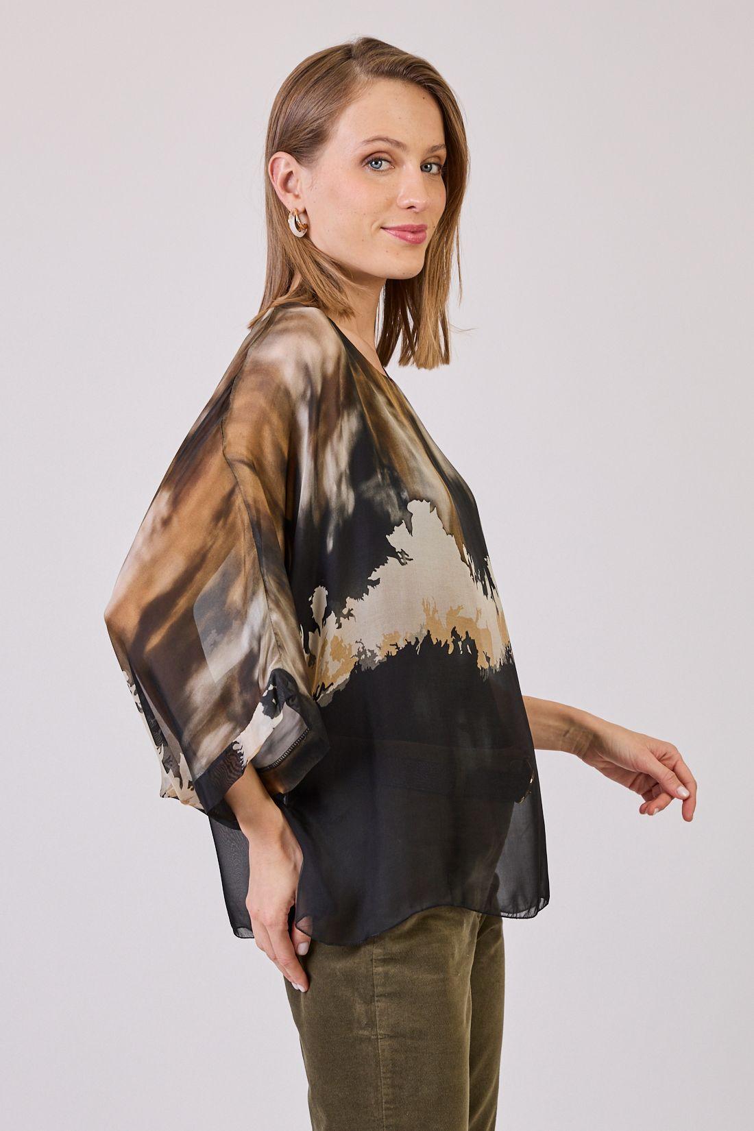 Blusa Con Seda Estamplado Negra Cod 4521476-2