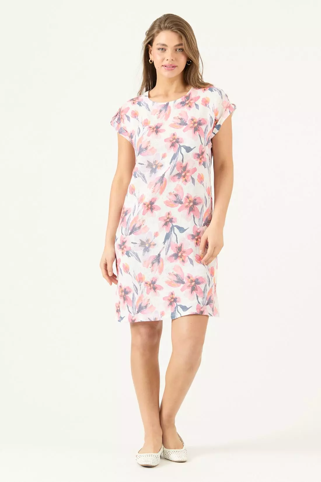 Vestido De Lino Estampado Naranjo Cod 4005795-2