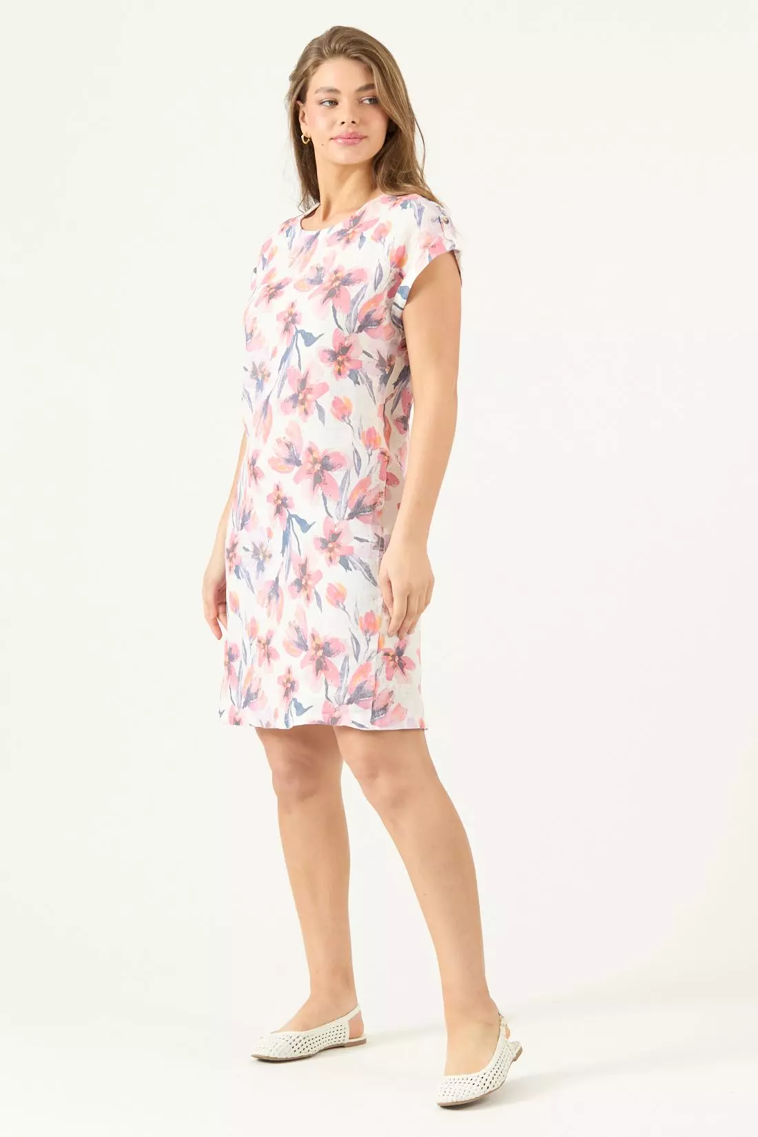Vestido De Lino Estampado Naranjo Cod 4005795-3