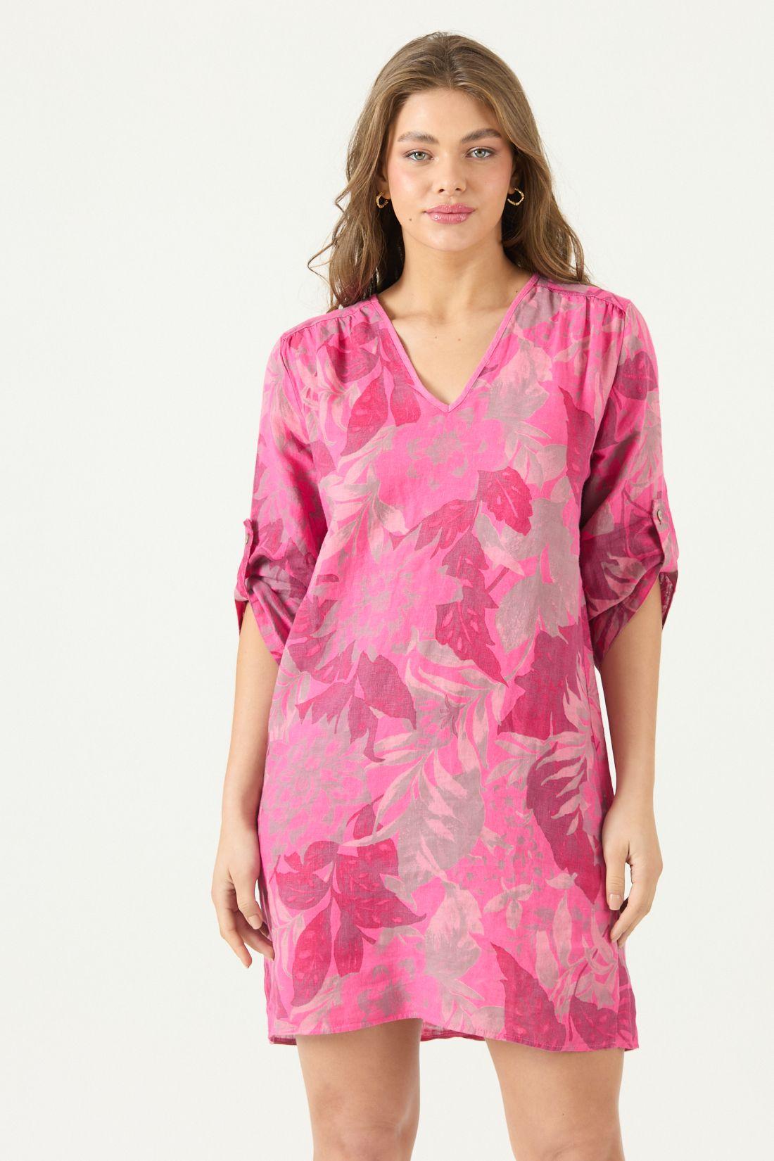 Vestido De Lino Estampado Fucsia Cod 4005675-3