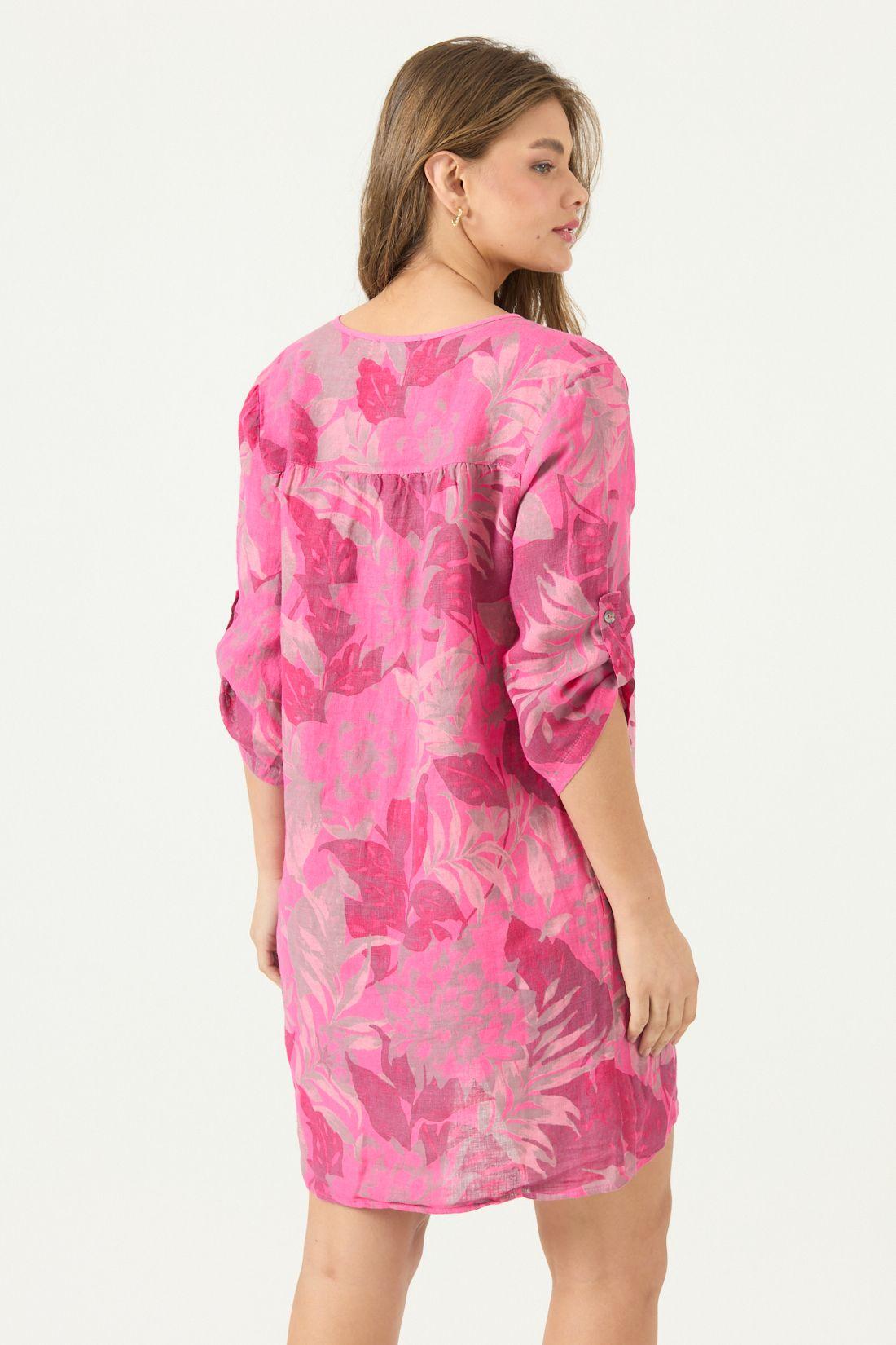 Vestido De Lino Estampado Fucsia Cod 4005675-4