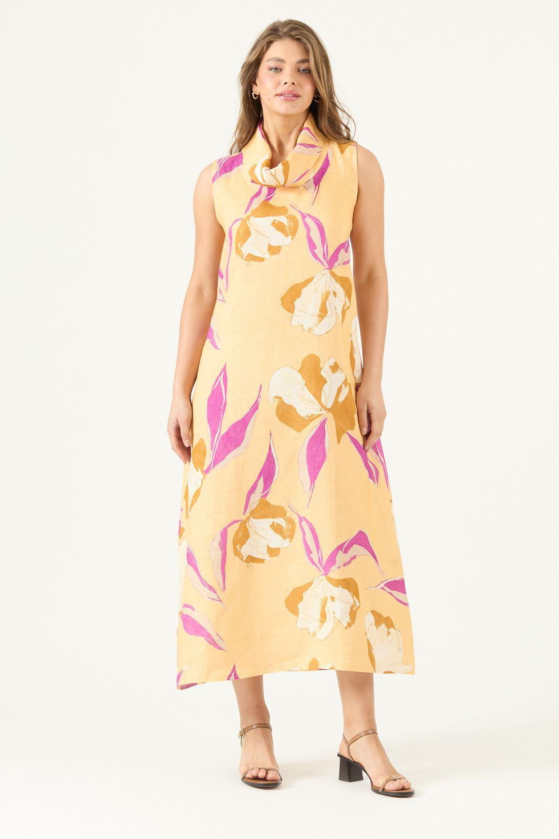 Vestido De Lino Estampado Naranjo Cod 4005545-2