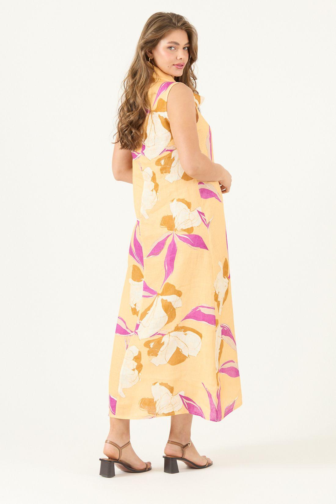 Vestido De Lino Estampado Naranjo Cod 4005545-4