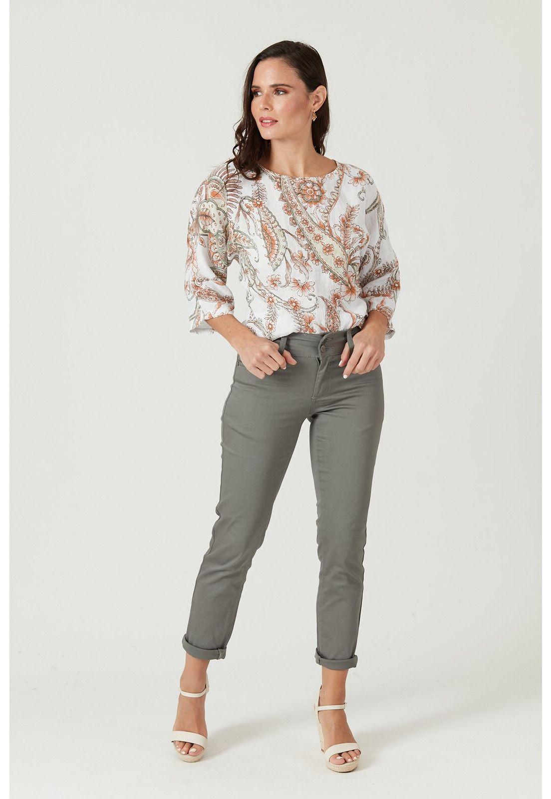 Blusa de lino blanca estampada-1