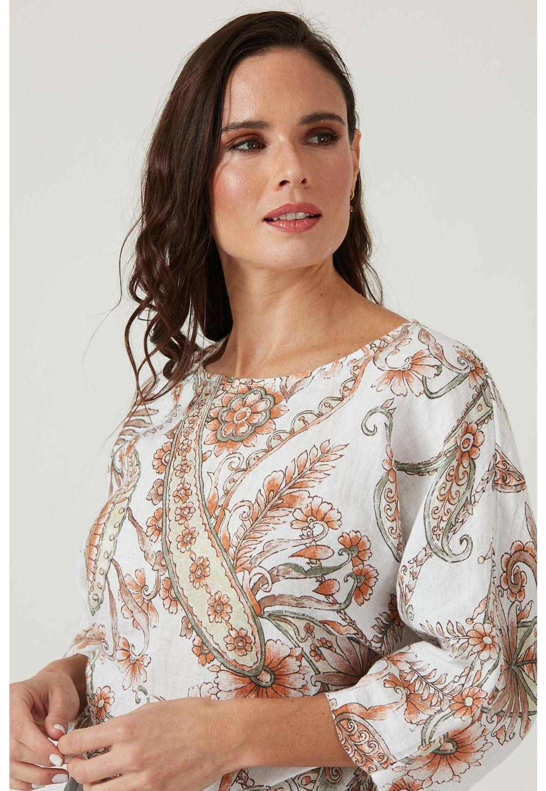Blusa de lino blanca estampada-2