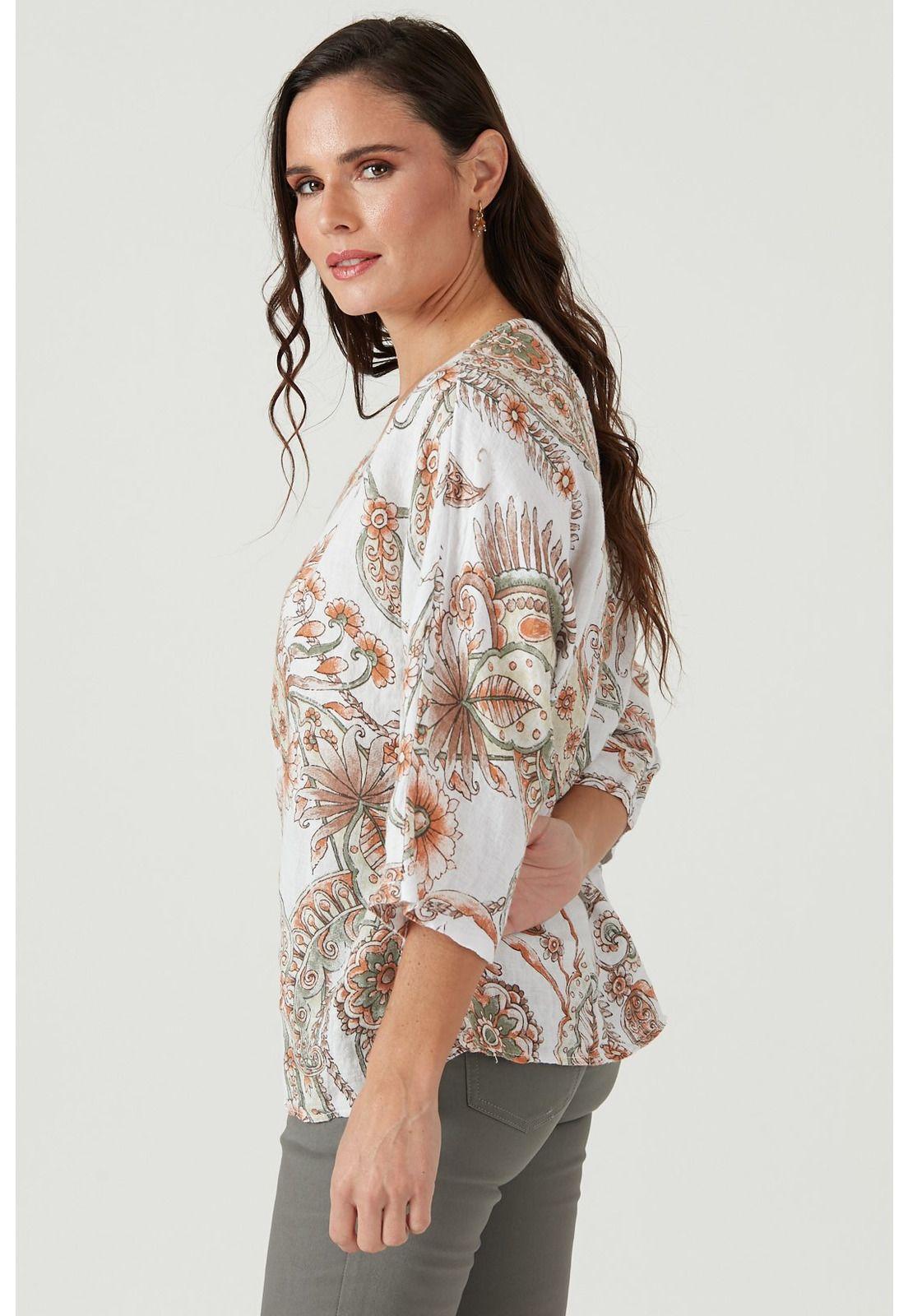 Blusa de lino blanca estampada-3