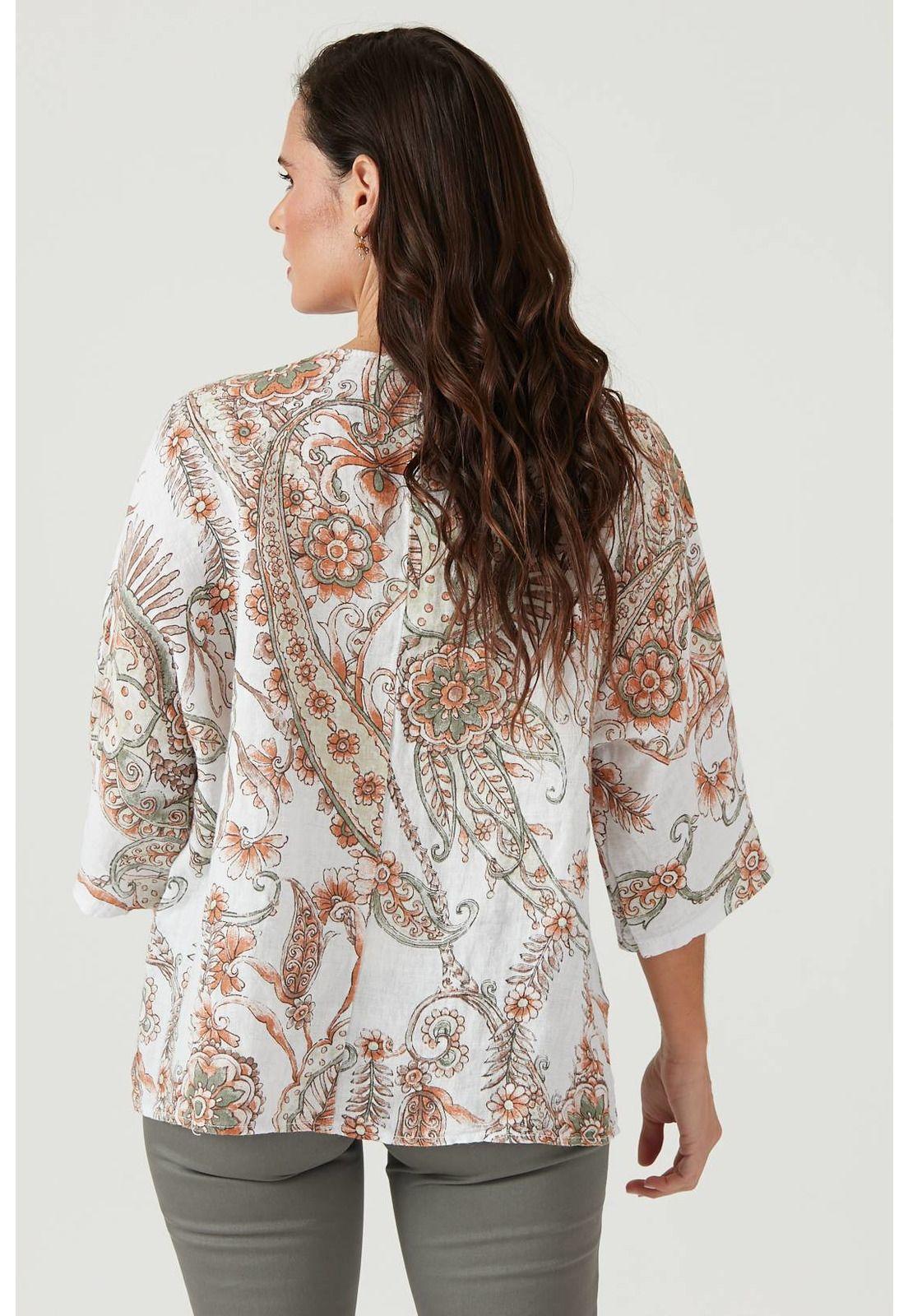Blusa de lino blanca estampada-4