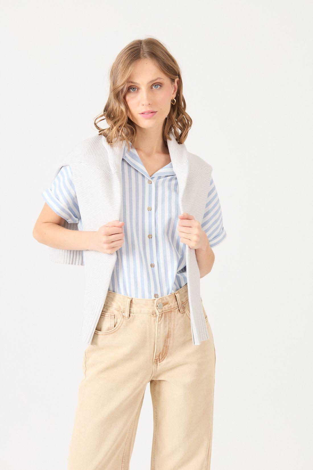 Blusa Con Rayas Celeste Cod 4520686-0