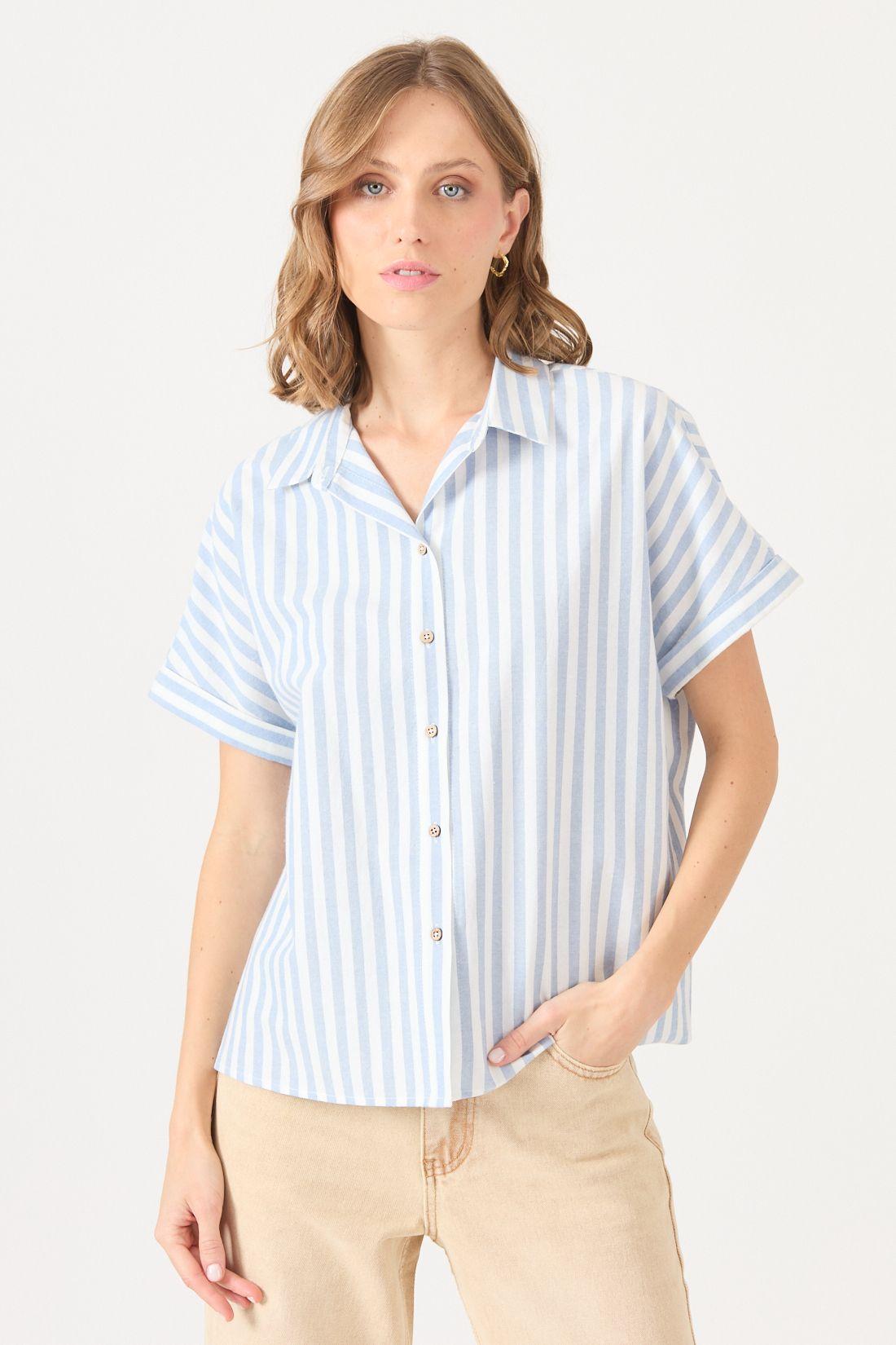 Blusa Con Rayas Celeste Cod 4520686-2