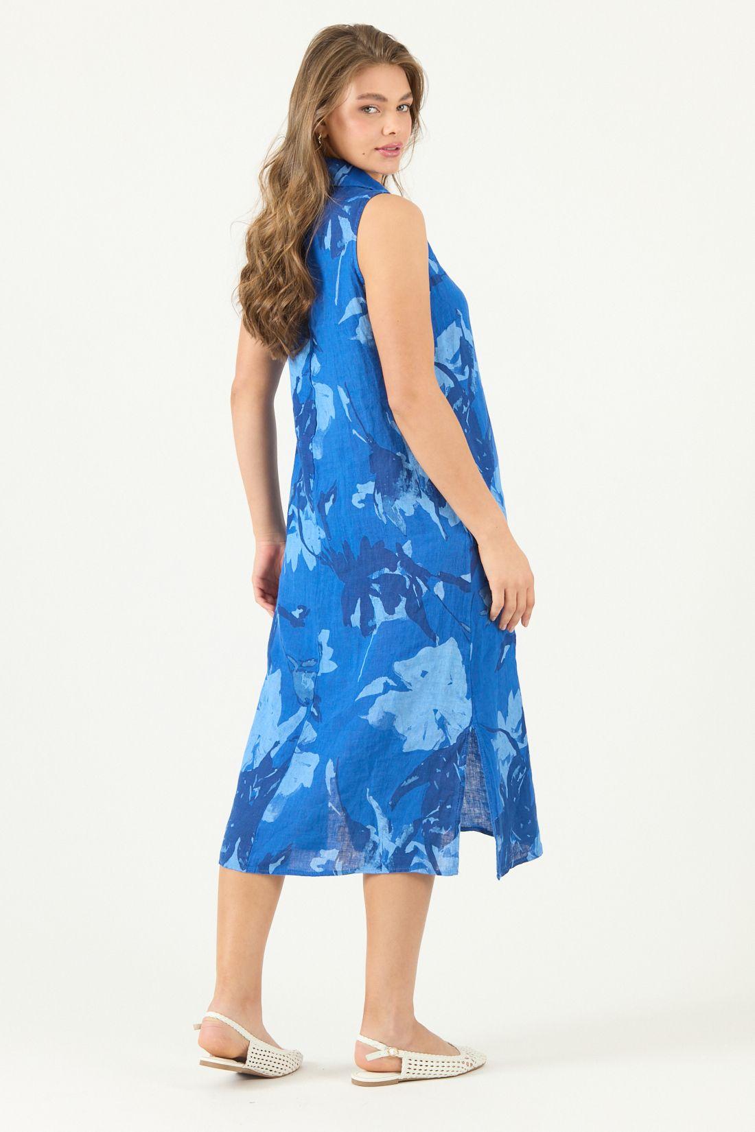 Vestido De Lino Estampado Azulino Cod 4005815-4