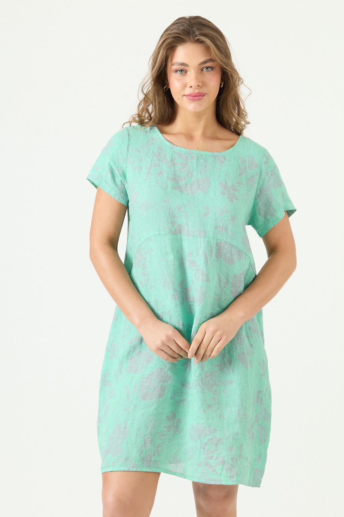 Vestido De Lino Estampado Gris Cod 4005755-2