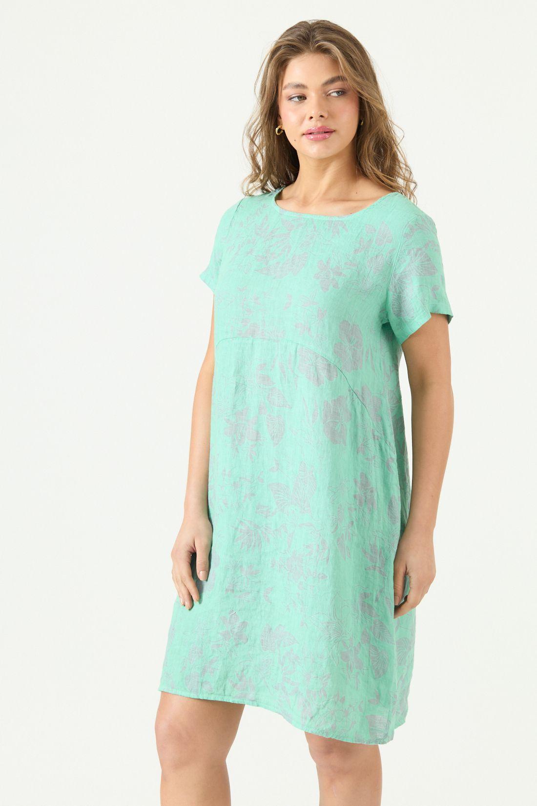 Vestido De Lino Estampado Gris Cod 4005755-3