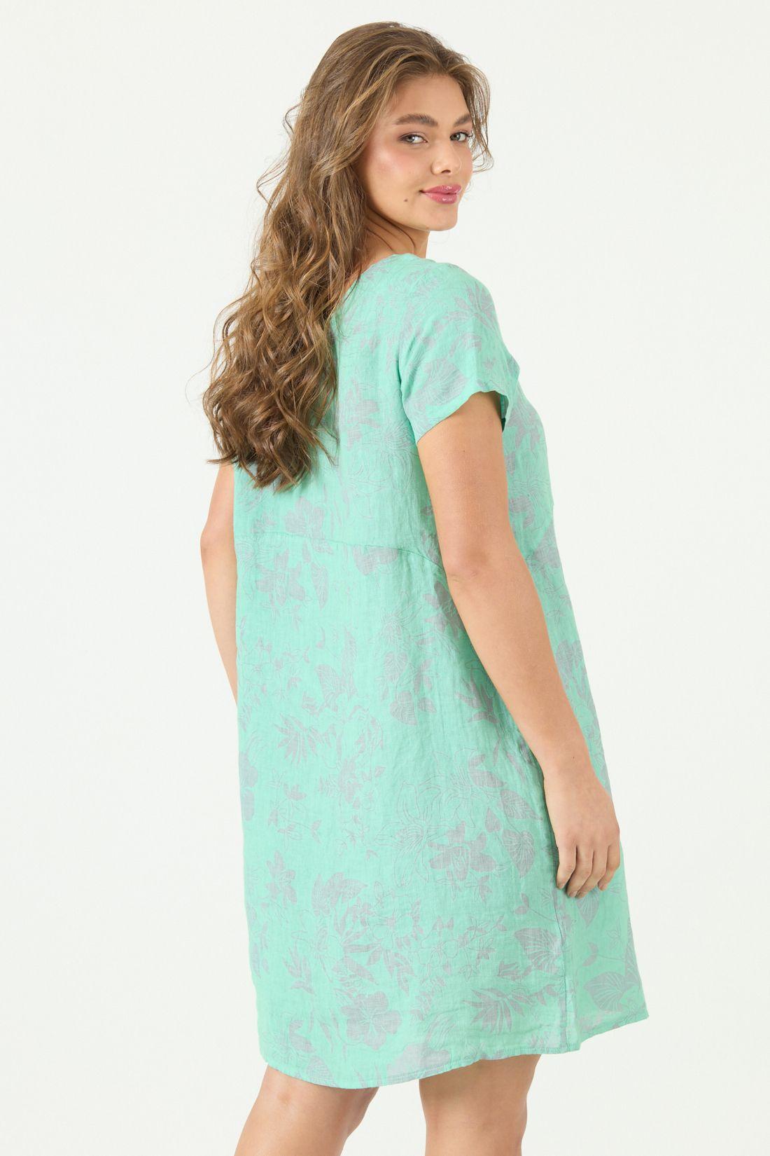 Vestido De Lino Estampado Gris Cod 4005755-4