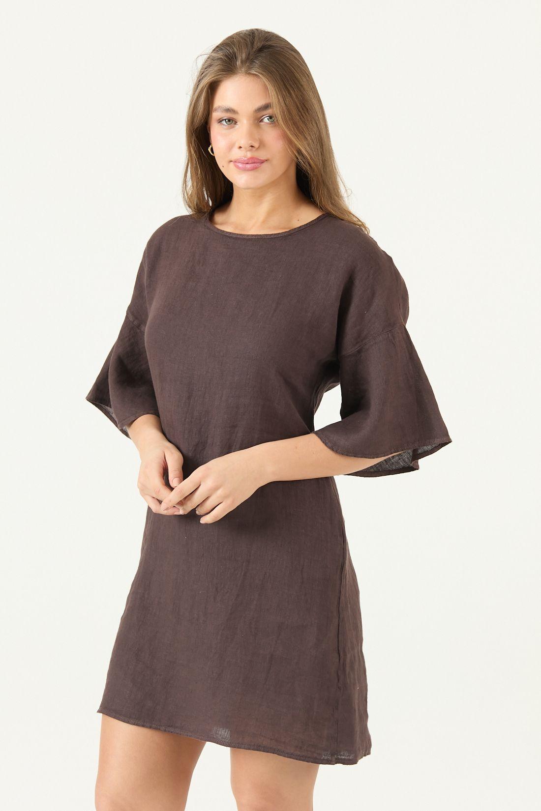 Vestido De Lino Cafe Moro Cod 4005625-2