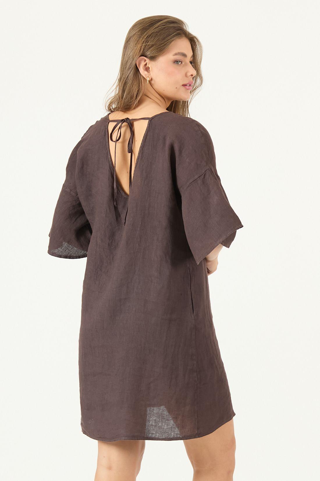 Vestido De Lino Cafe Moro Cod 4005625-4
