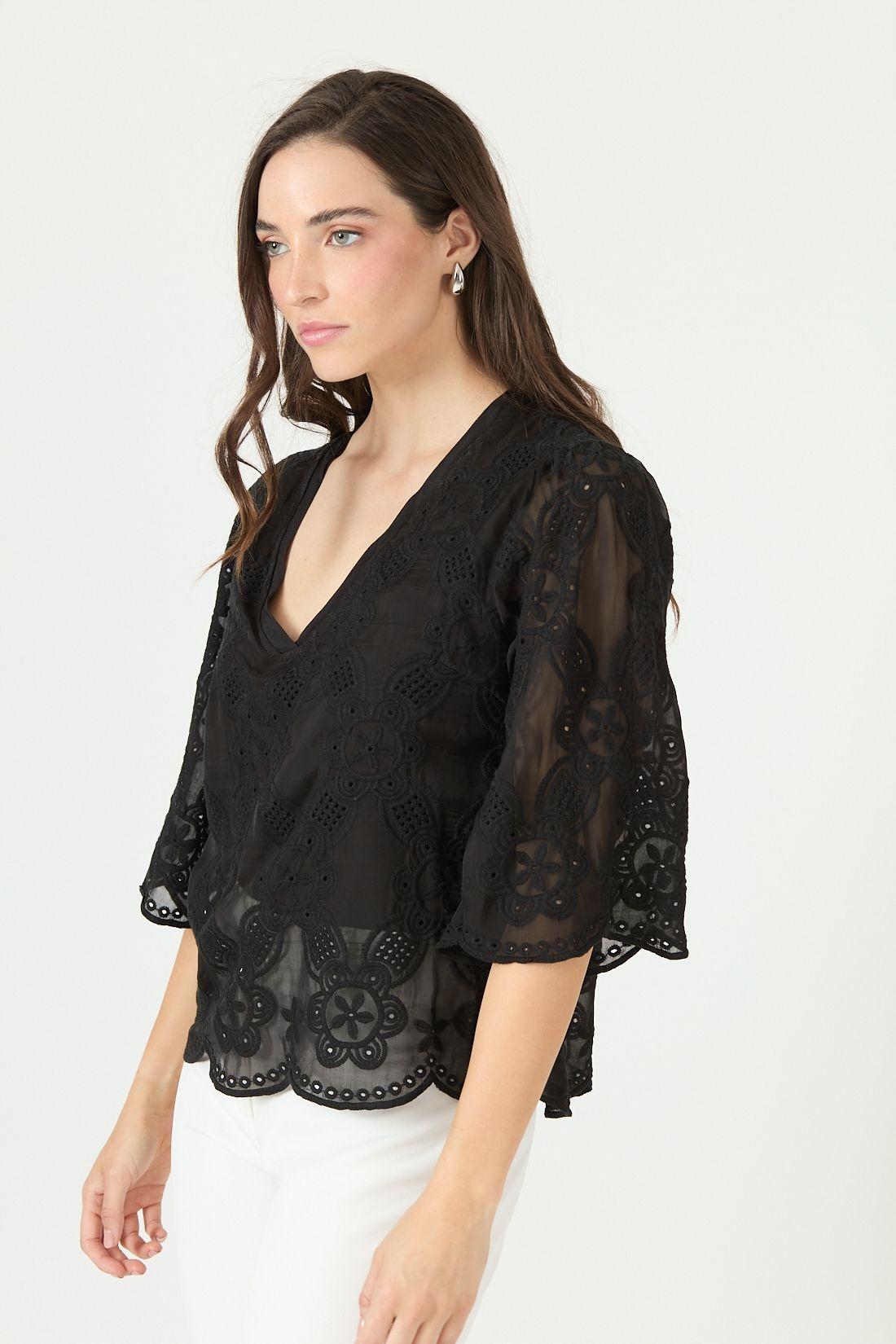 Blusa con seda negra 2382-3