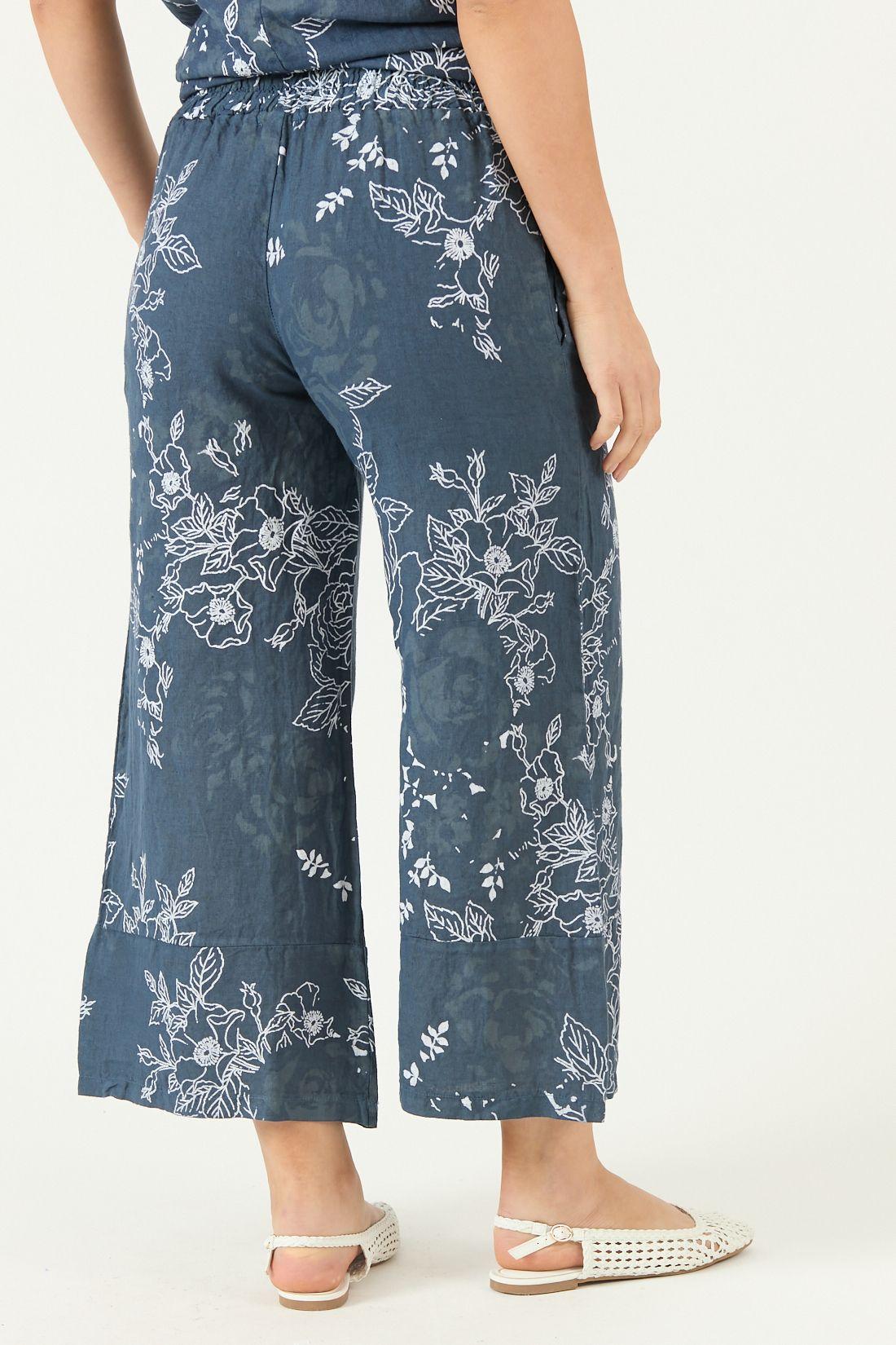 Pantalon De Lino Straight Estampado Azul Marino Cod 2013865-3