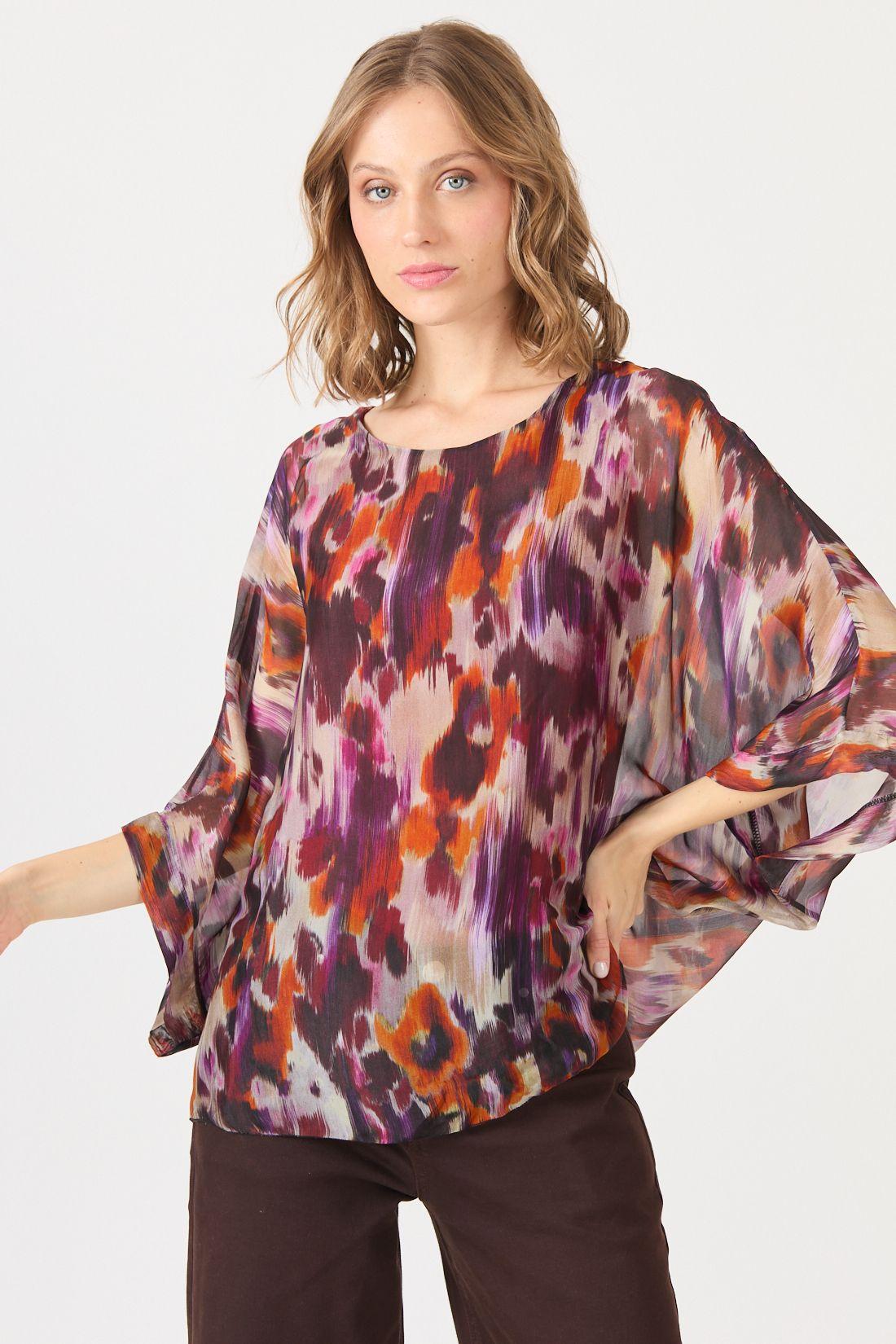 Blusa Con Seda Estamplado Lila Cod 4521476-2