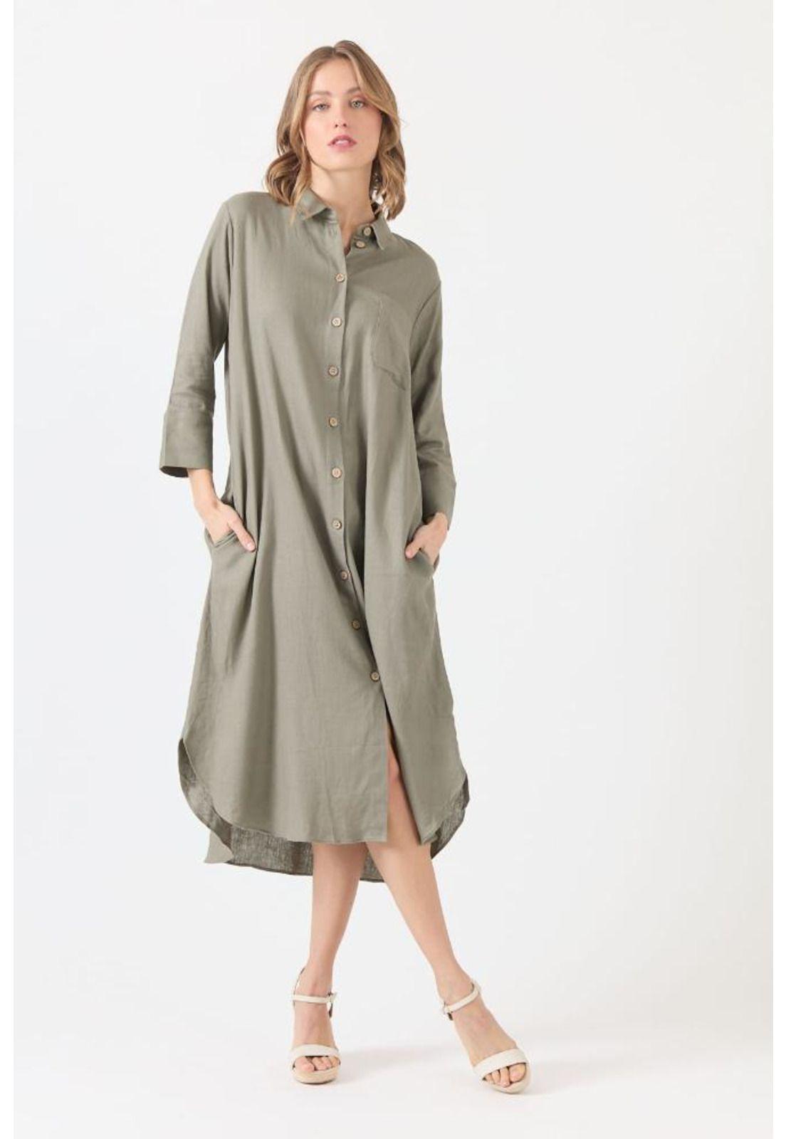 Vestido con lino verde PRIVILEGE 1150-0