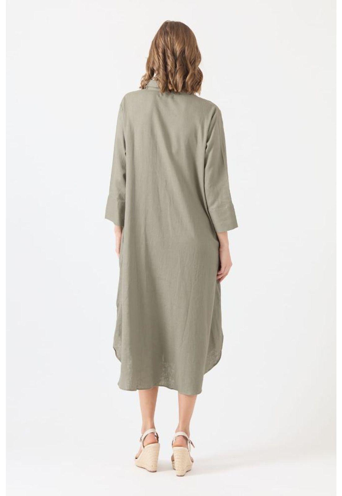 Vestido con lino verde PRIVILEGE 1150-2