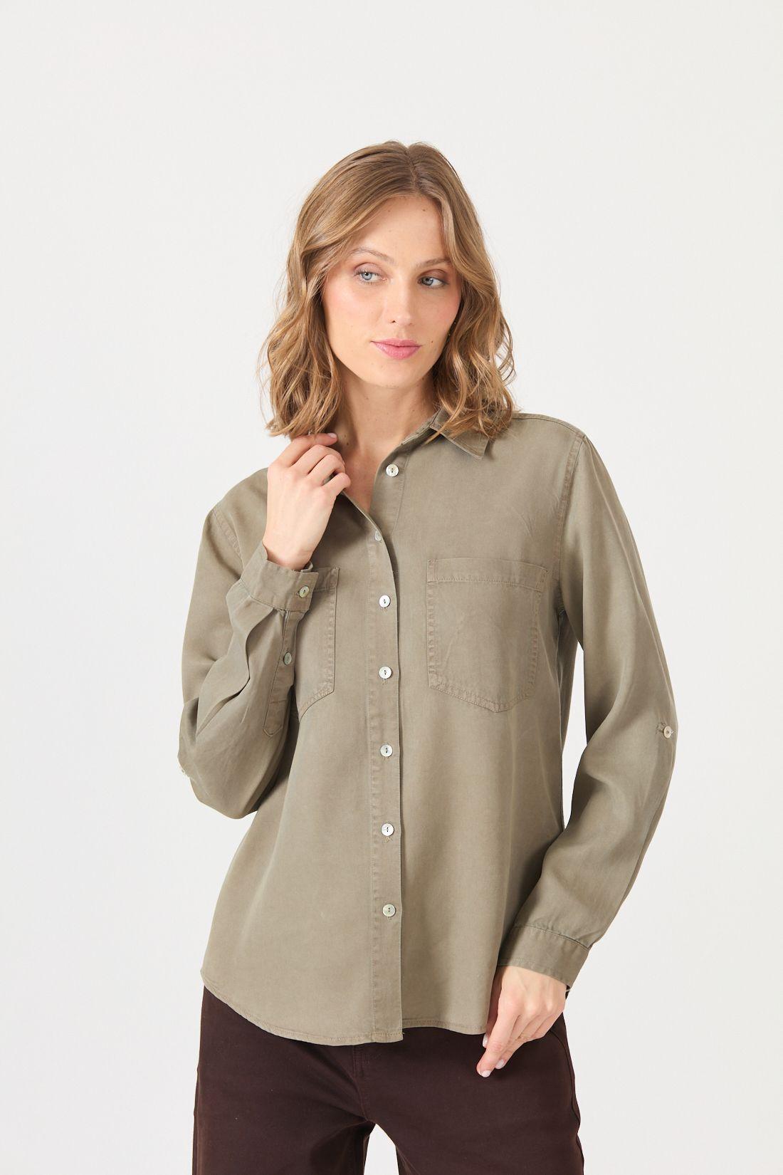 Blusa Lyocell Verde Militar Cod 4520826-2
