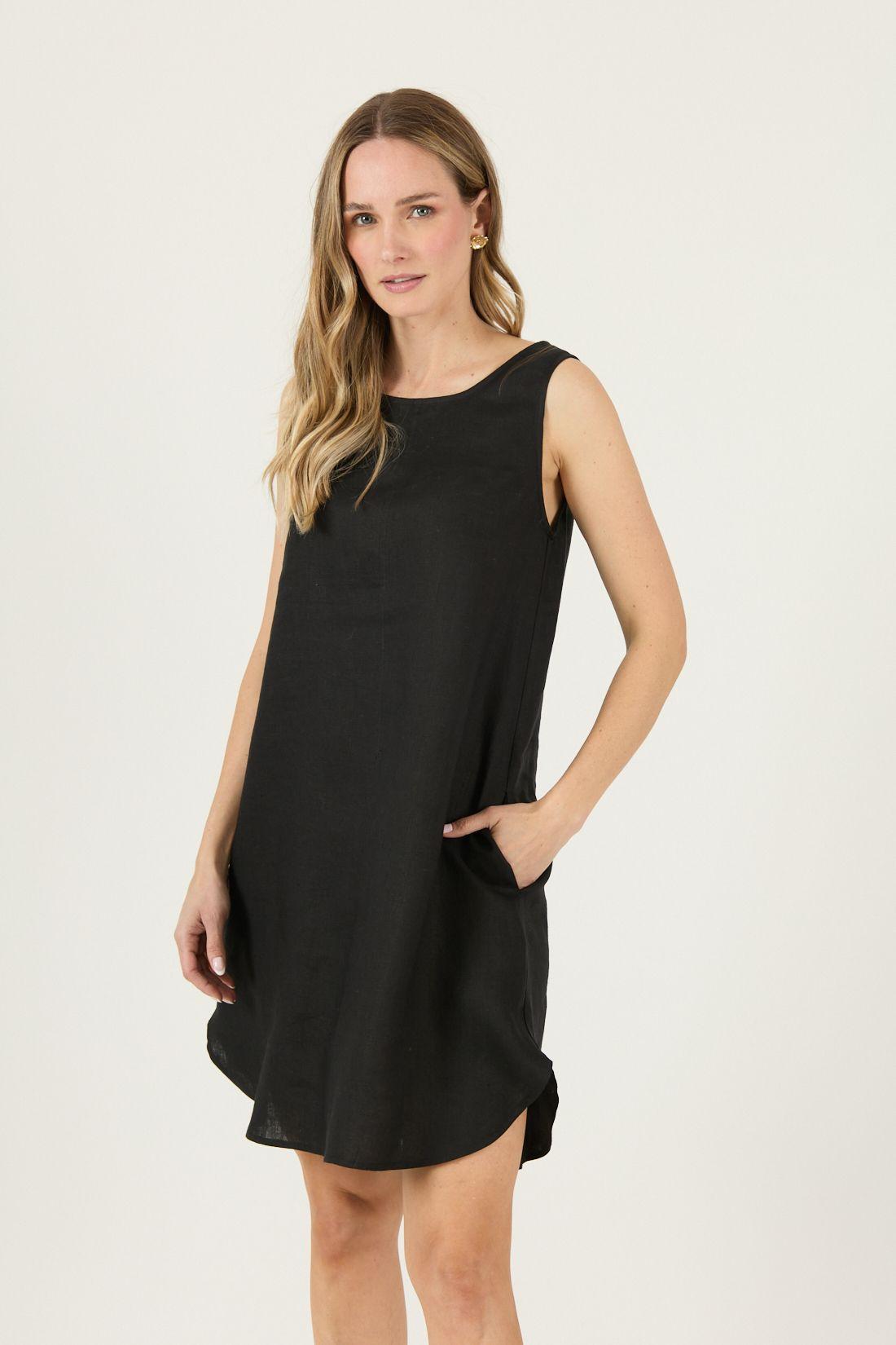 Vestido De Lino Negro Cod 4005295-2