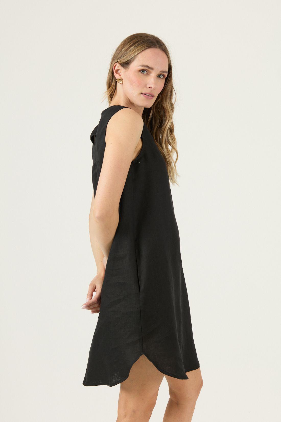 Vestido De Lino Negro Cod 4005295-3