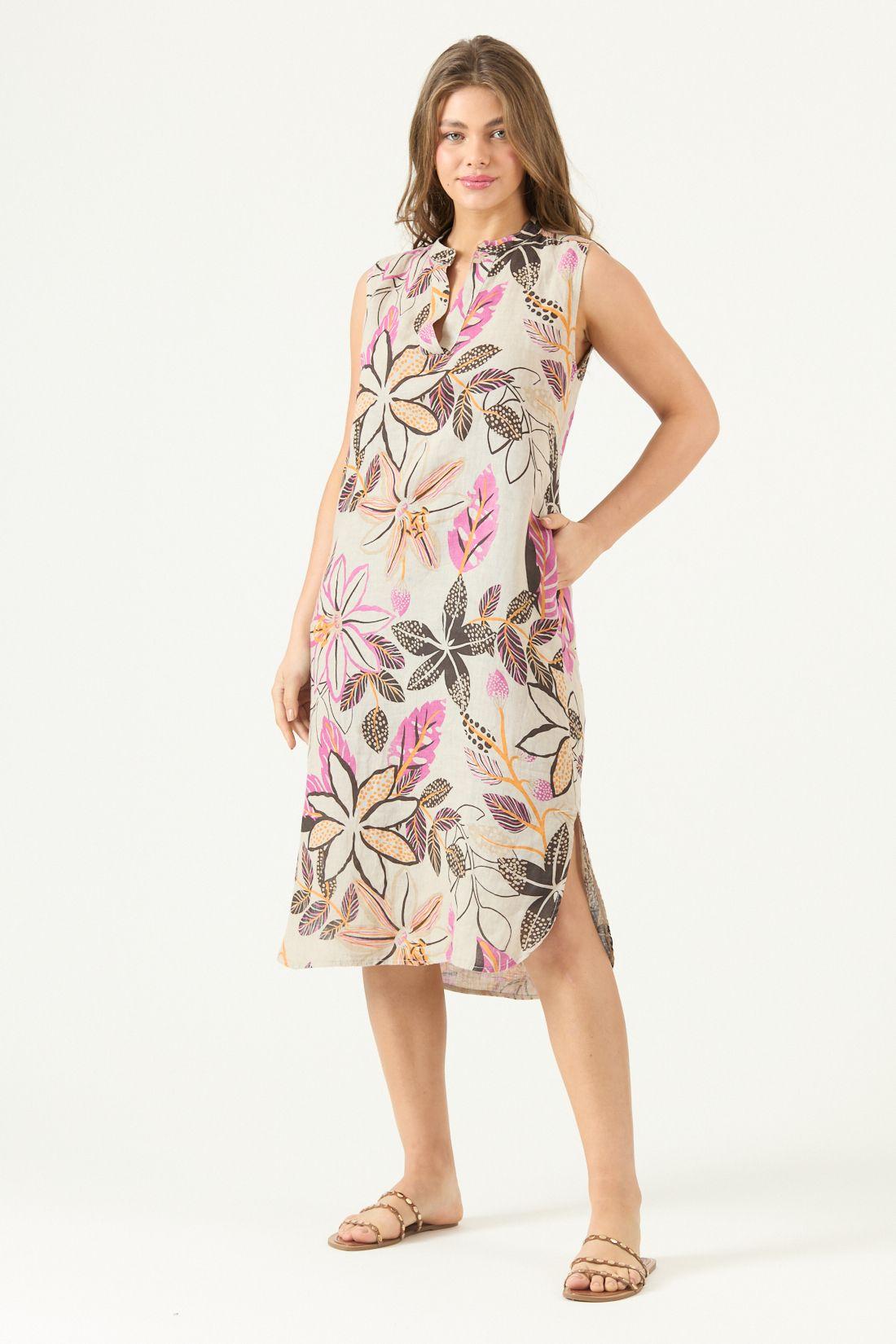 Vestido De Lino Estampado Fucsia Cod 4005765-3