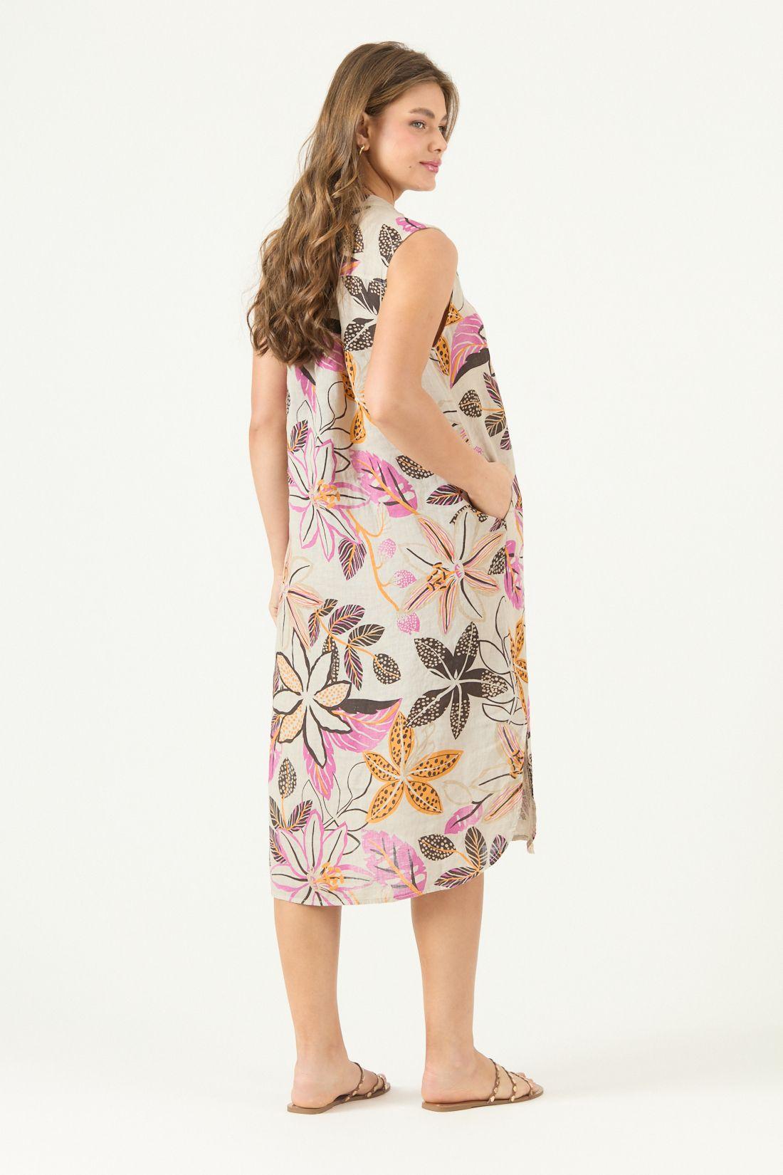 Vestido De Lino Estampado Fucsia Cod 4005765-4