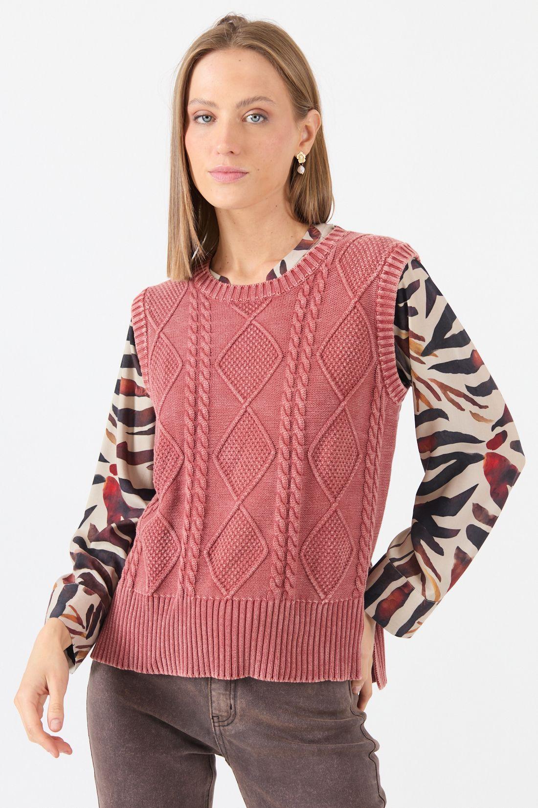 Sweater Con Trenzas Burdeo Cod 5414846-2