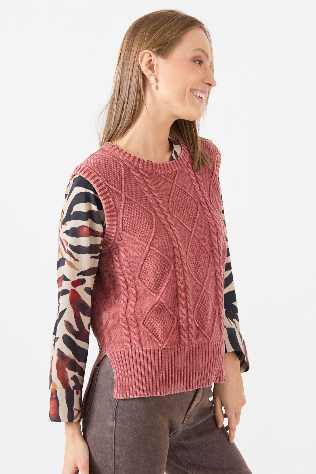 Sweater Con Trenzas Burdeo Cod 5414846-3