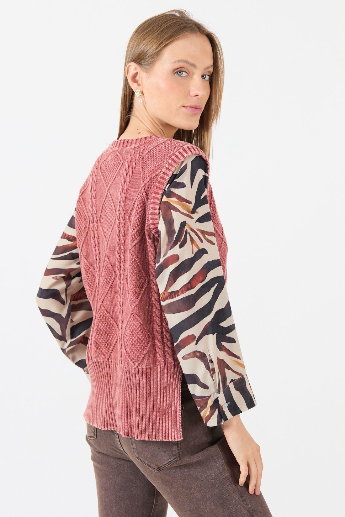 Sweater Con Trenzas Burdeo Cod 5414846-4