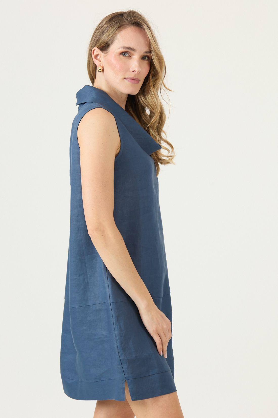 Vestido De Lino Azul Cod 4005415-2