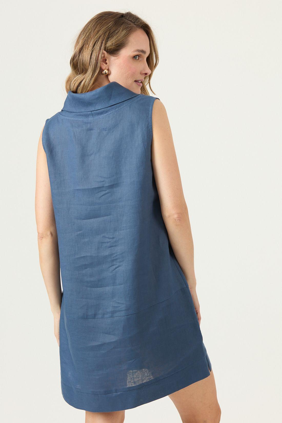 Vestido De Lino Azul Cod 4005415-3