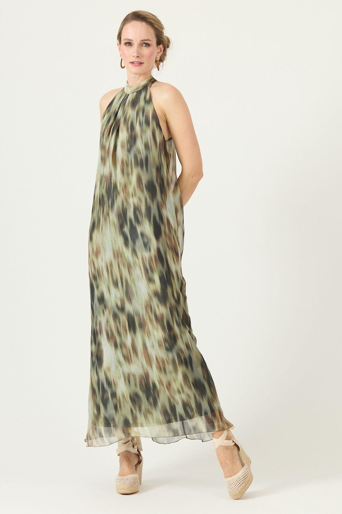 Vestido Con Seda Estampado Beige Cod 4005565-0