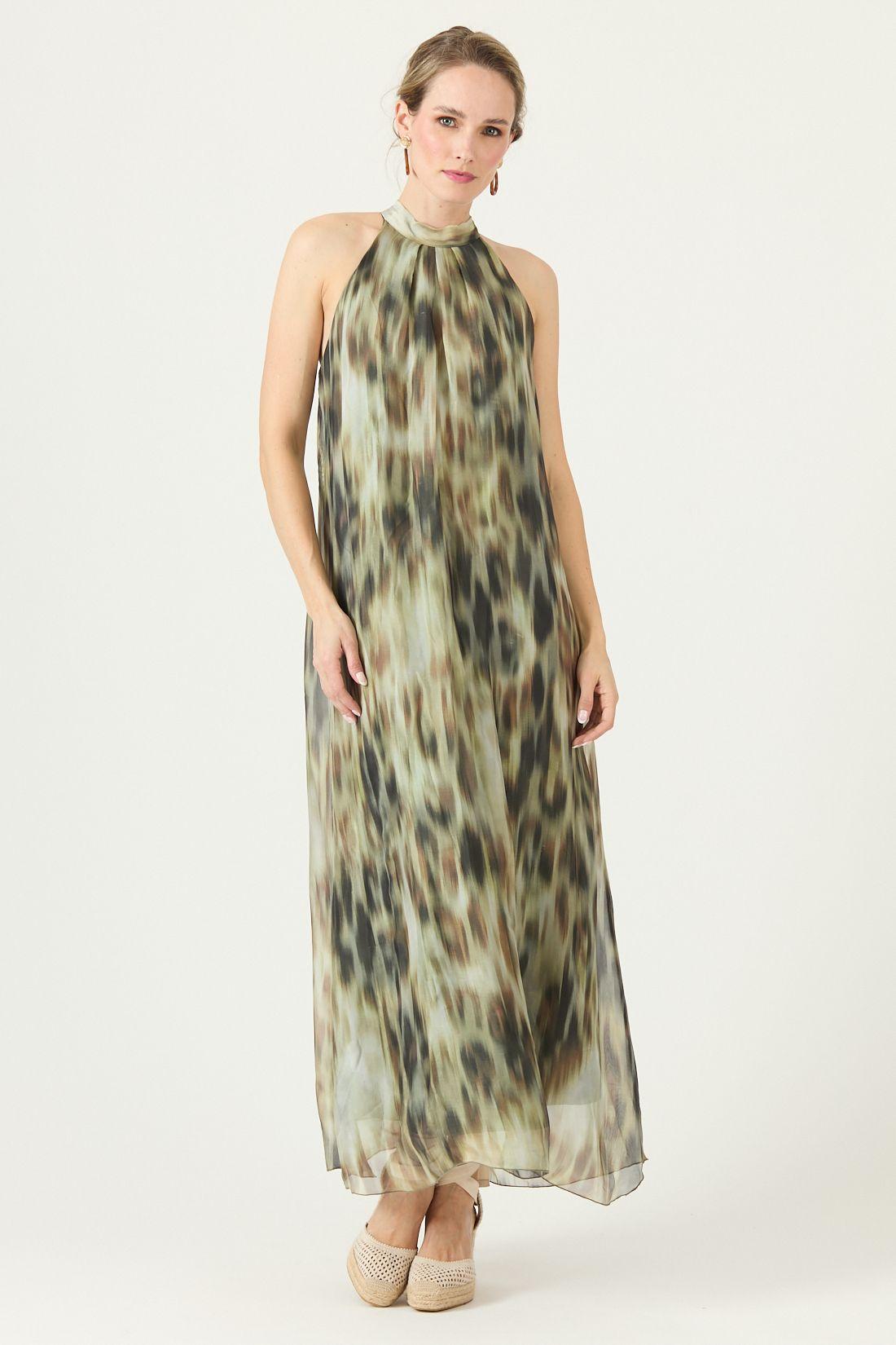 Vestido Con Seda Estampado Beige Cod 4005565-2