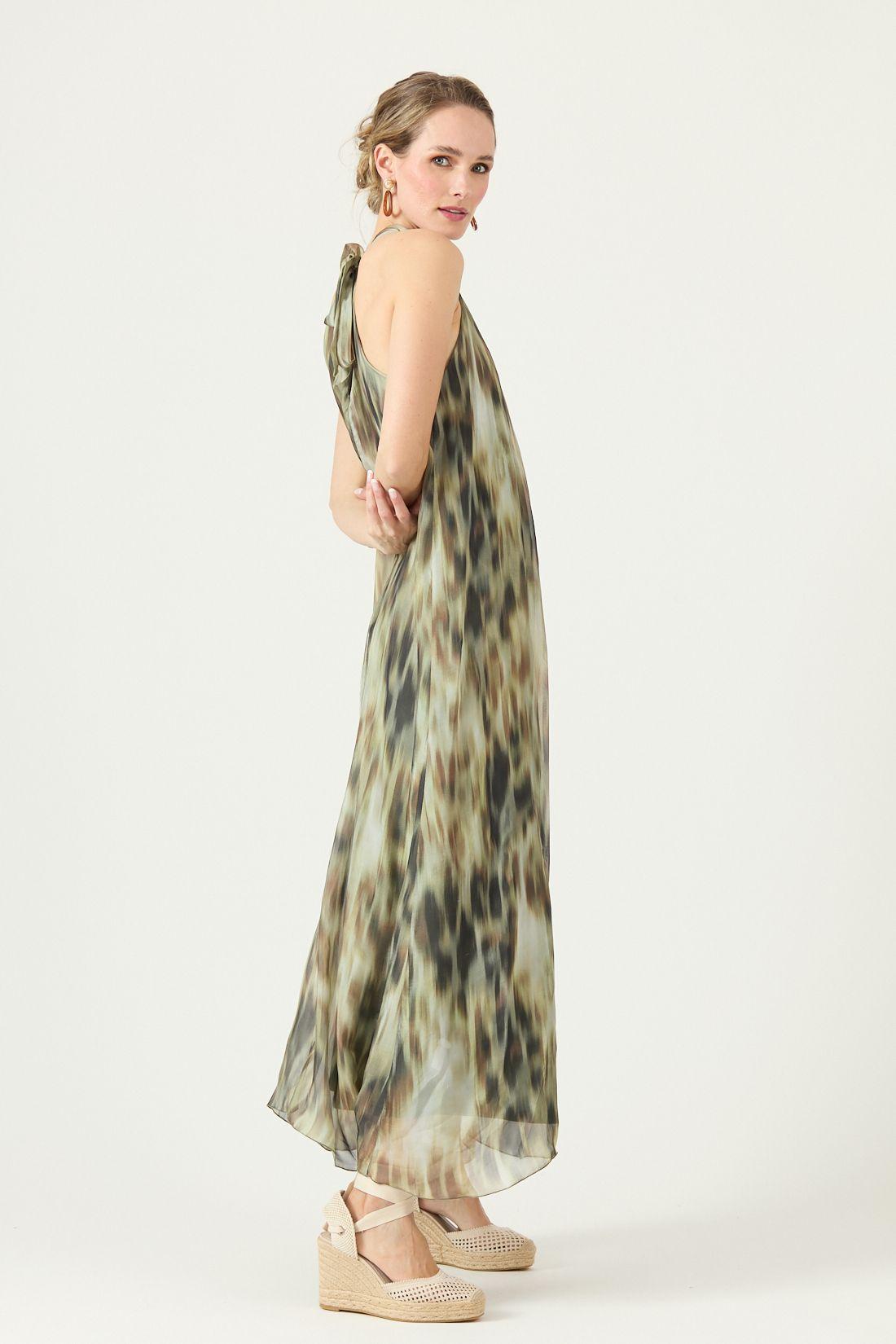 Vestido Con Seda Estampado Beige Cod 4005565-3