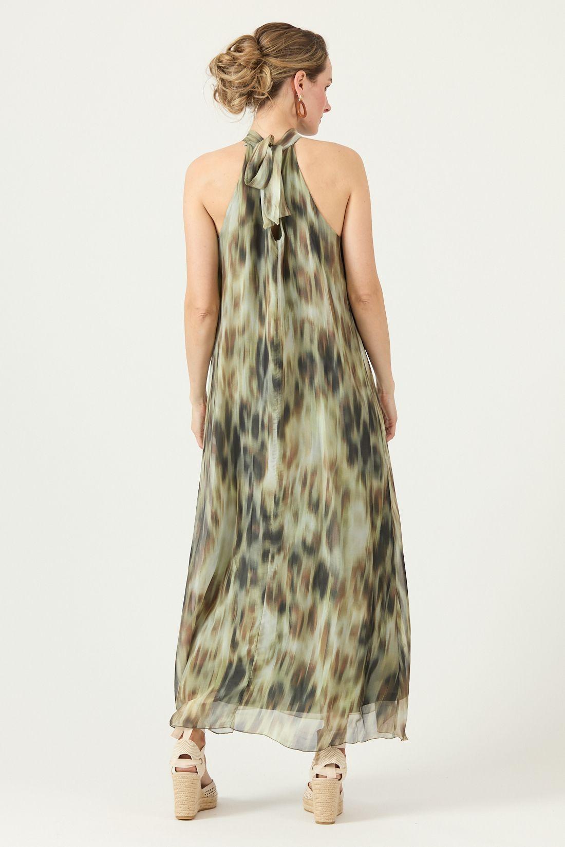 Vestido Con Seda Estampado Beige Cod 4005565-4