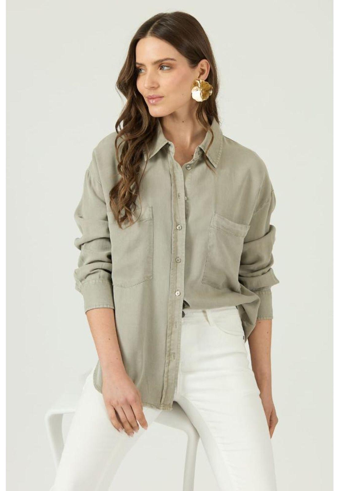 Blusa de tencel verde PRIVILEGE 1457-0