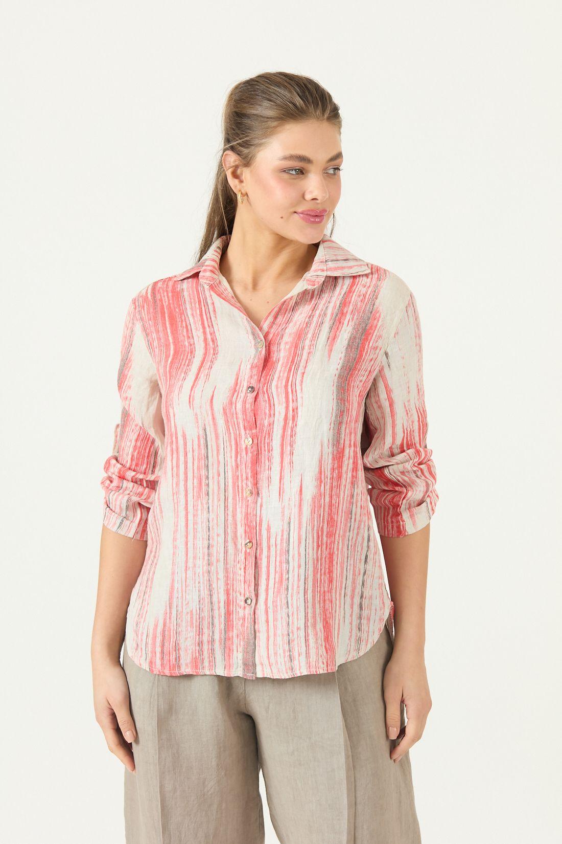 Blusa De Lino Estampada Roja Cod 4517935-2