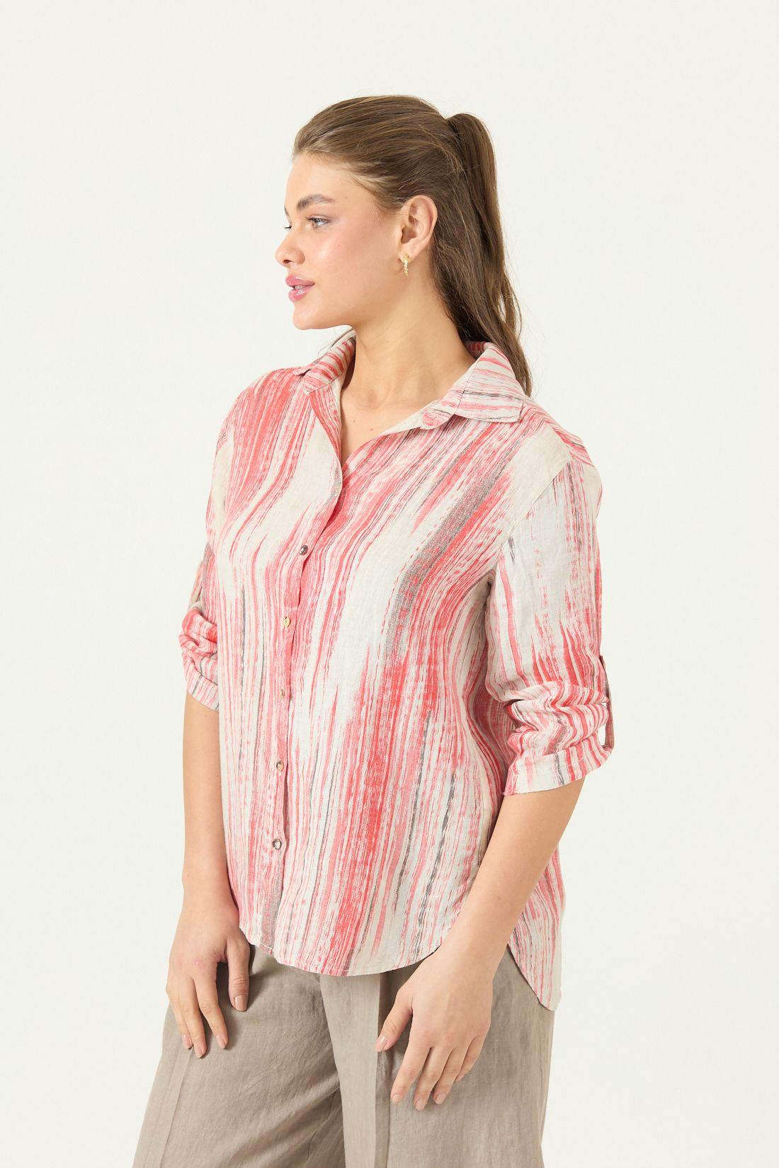 Blusa De Lino Estampada Roja Cod 4517935-3