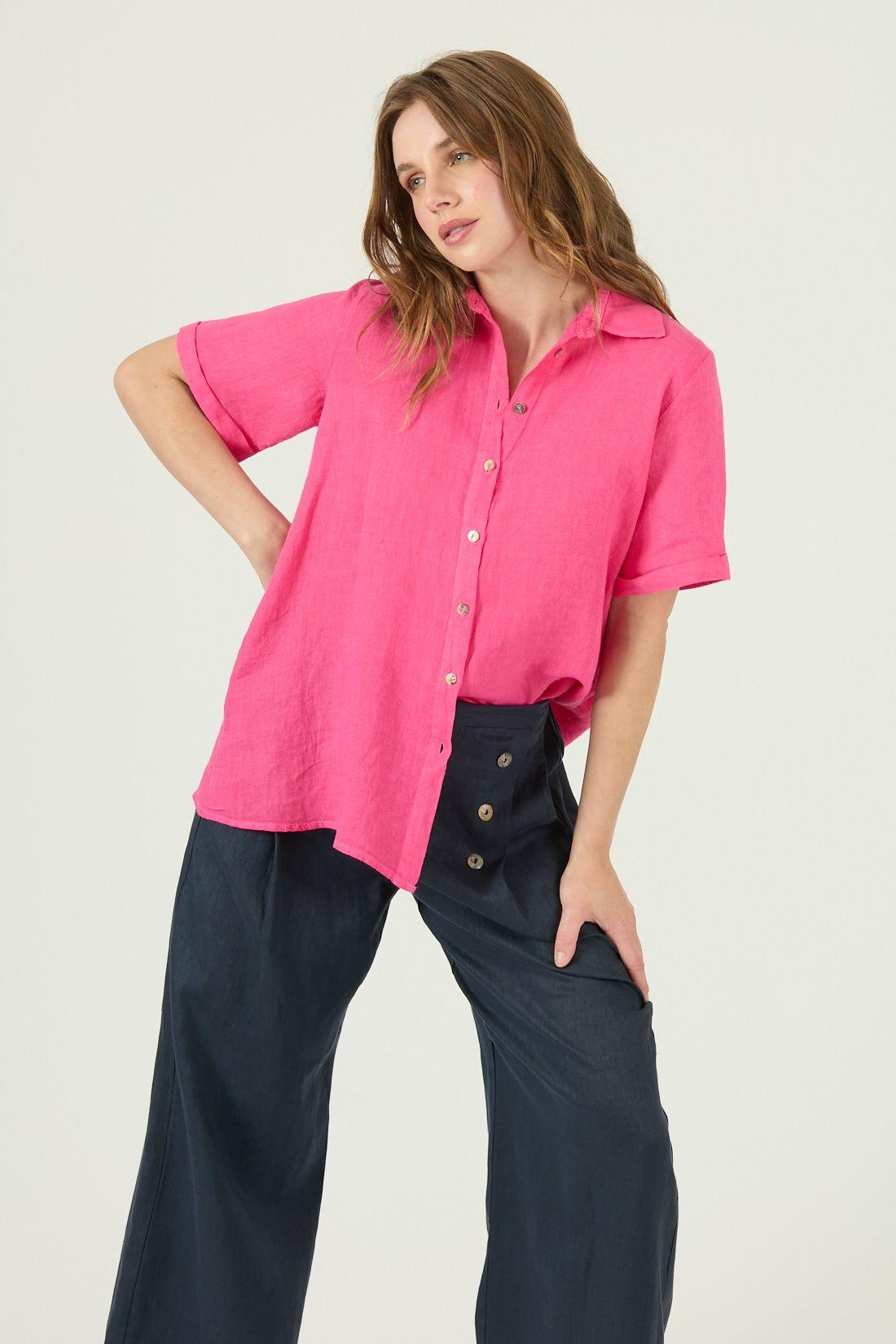 Blusa de lino fucsia 1661-0