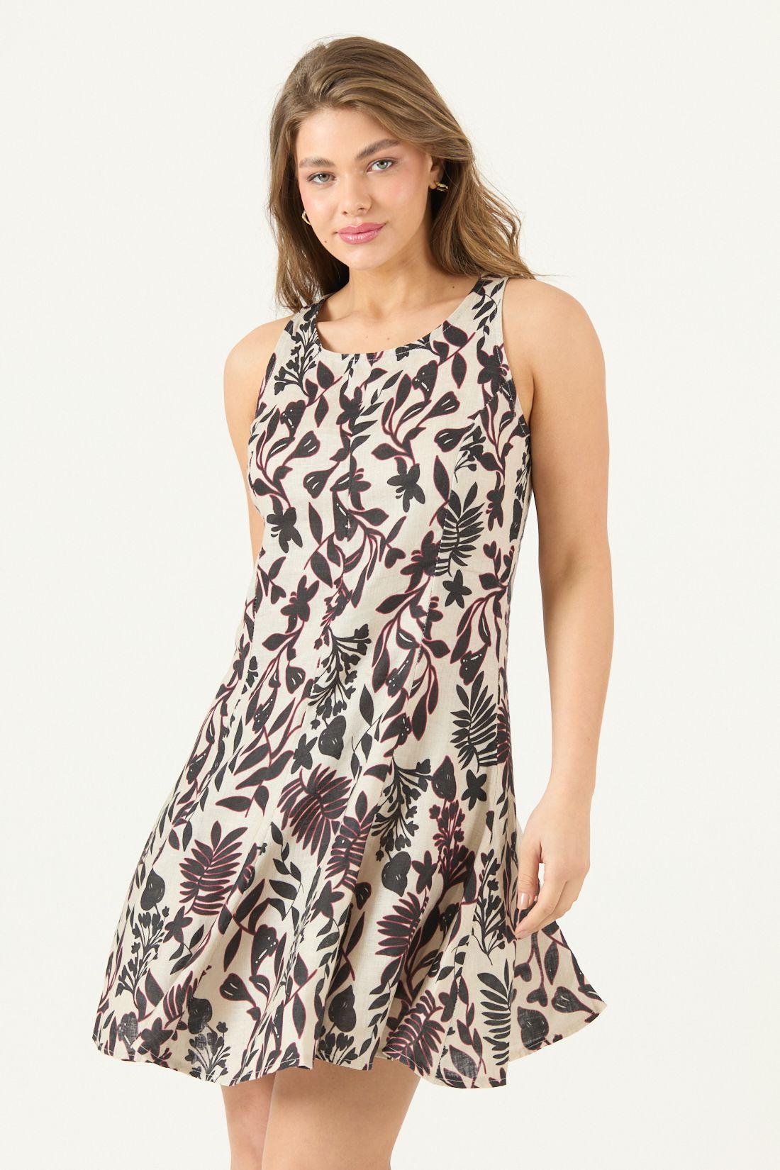 Vestido De Lino Estampado Negro Cod 4005535-3