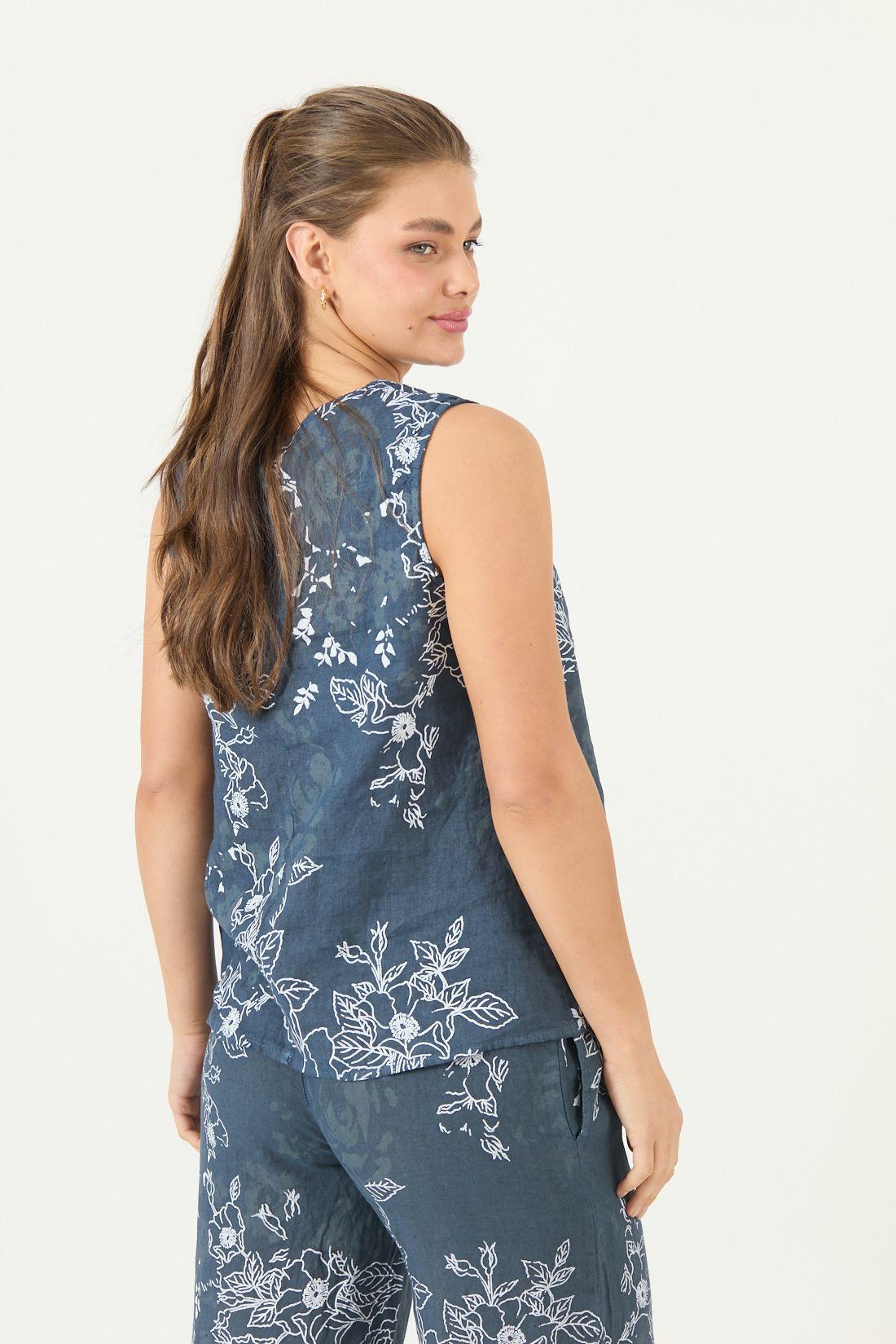 Blusa De Lino Estampada Azul Marino Cod 4518055-3