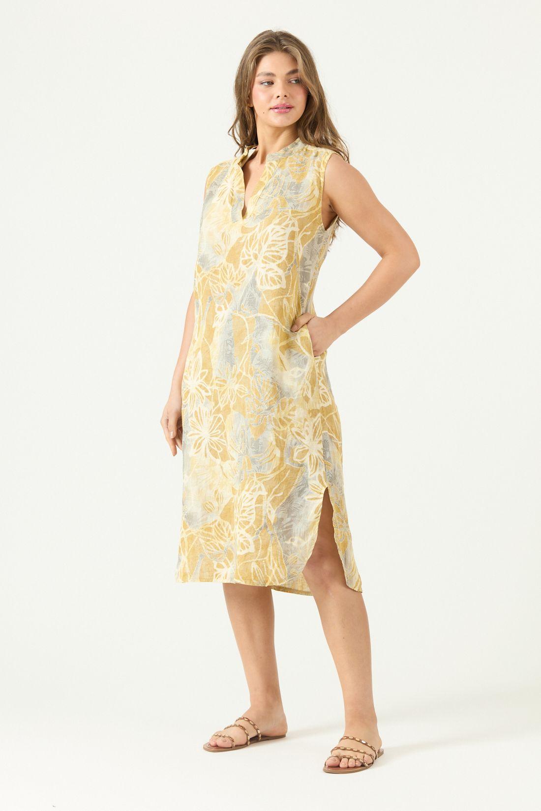 Vestido De Lino Estampado Maiz Cod 4005765-3